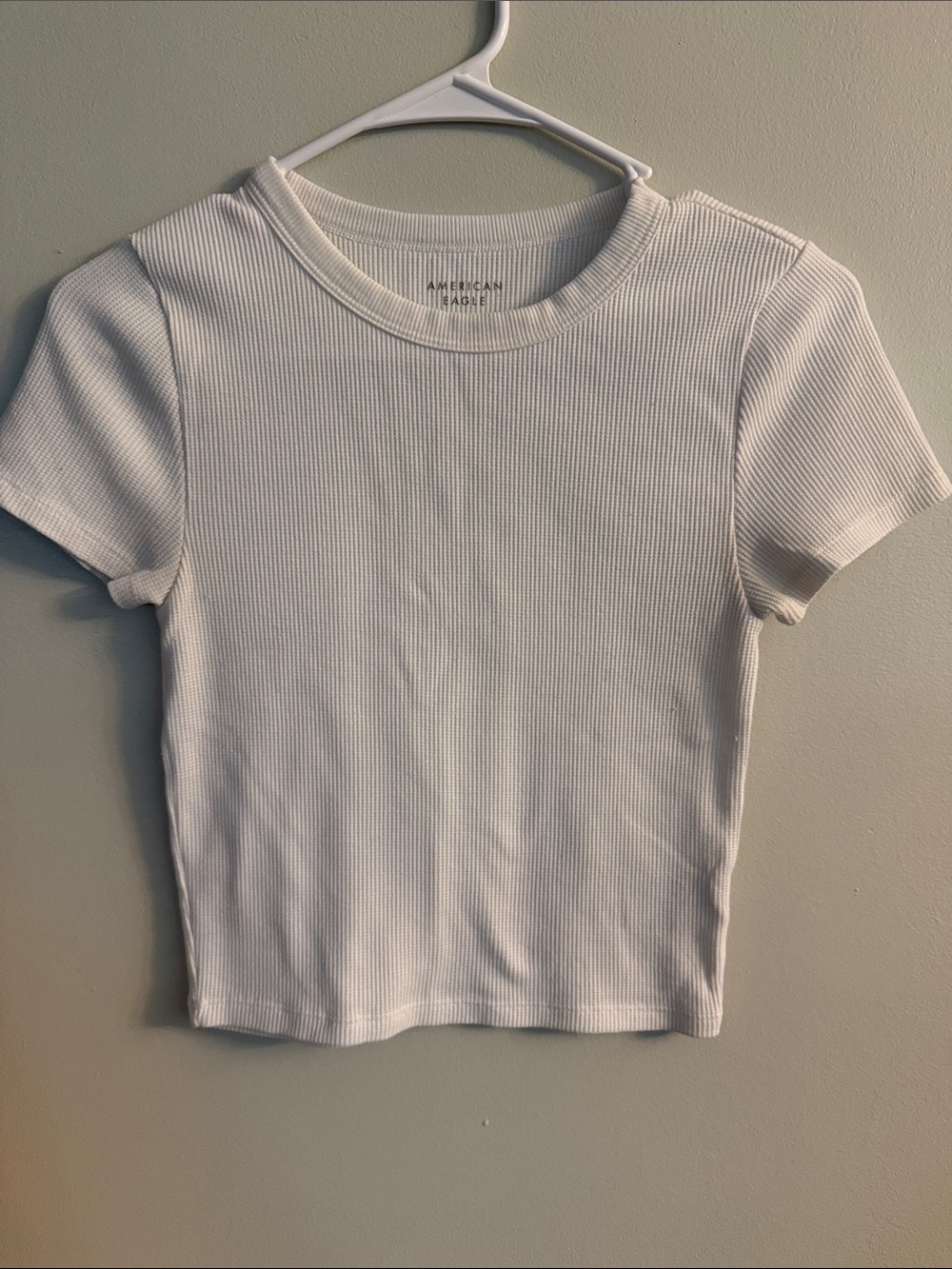 American Eagle Outfitters White Ribbed Crop Tee Top